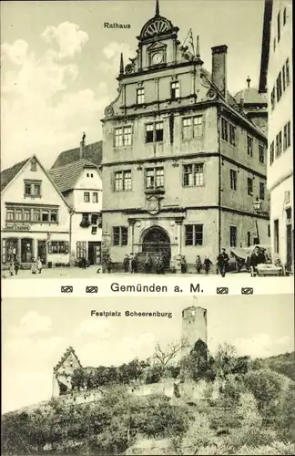 Ak Gemünden am Main Unterfranken, Rathaus, Festplatz Scheerenburg