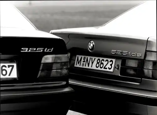 Foto BMW 3er und 5er Turbodiesel, 325 td, 525 tds, Heck, Kennzeichen M-NY 8623, Werkfoto
