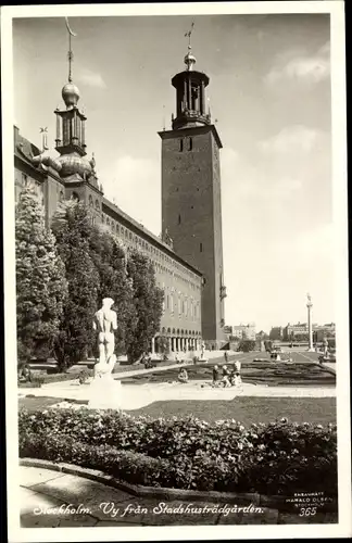 Ak Stockholm Schweden, Vy fran Stadshusträdgarden