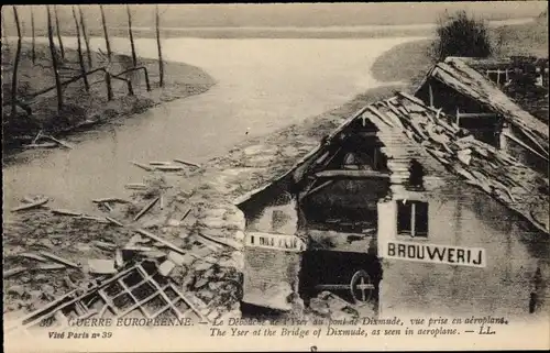 Ak Diksmuide Dixmude Westflandern, Le Debouché de l'Yser au pont, Kriegszerstörung 1. WK