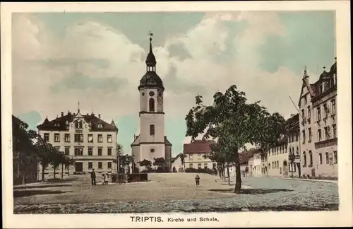 Ak Triptis in Thüringen, Kirche und Schule
