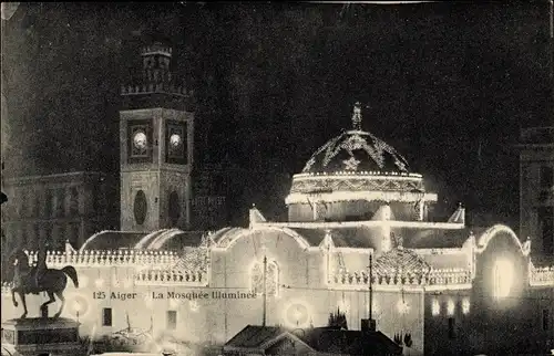 Ak Algier Alger Algerien, beleuchtete Moschee