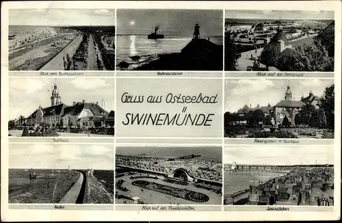 Ak Świnoujście Swinemünde Pommern, Kurhaus, Strandpromenade, Hafen, Rosengarten