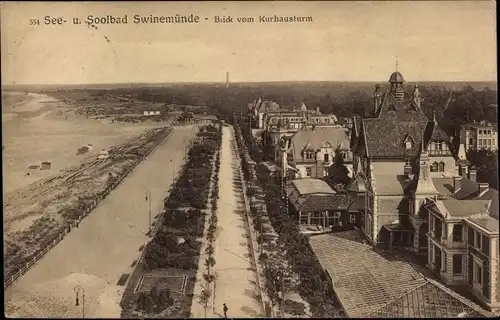 Ak Świnoujście Swinemünde Pommern, Strandpromenade, Blick vom Kurhausturm