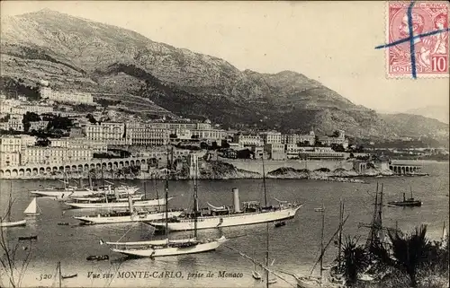 Ak Monte Carlo Monaco, Blick auf die Stadt, Dampfer