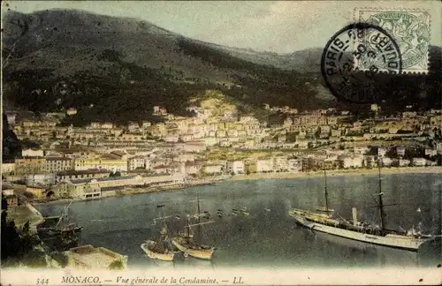 Ak Monte Carlo Monaco, Vue générale de la Condamine, Bateaux à voile