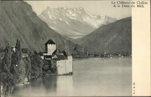 Ak Chillon Montreux Kanton Waadt, Chateau de Chillon et la Dents du Midi