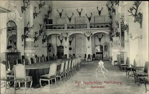 Ak Moritzburg in Sachsen, Kgl. Jagdschloss, Speisesaal