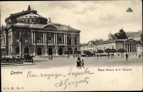 Ak Genève Genf Schweiz, Place Neuve et le Theatre