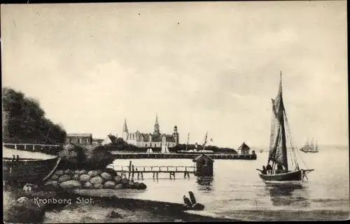 Ak Kronborg Dänemark, Slot, Wasserpartie, Segelboot