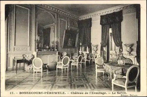 Ak Bon Secours Bonsecours Péruwelz Hennegau, Interieur du Chateau de l'Ermitage, le Salon