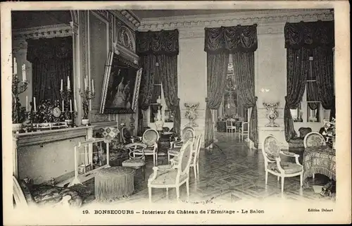 Ak Bon Secours Bonsecours Péruwelz Hennegau, Interieur du Chateau de l'Ermitage, Le Salon