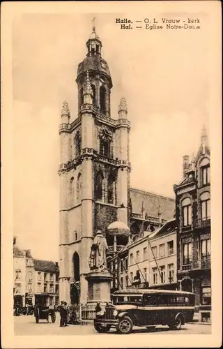 Ak Hal Flämisch Brabant Flandern, Eglise Notre-Dame, O. L. Vrouw-kerk, Bus