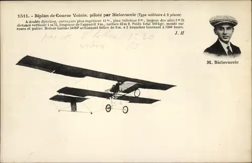 Ak Biplan de Course Voisin, piloté par Bielovuccic, Aviateur, Type militaire