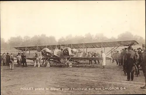 Ak Poulet prend le depart pour l'Australie sur son Caudron G 4
