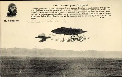 Ak Monoplan Nieuport, Flugpionier, Flugzeug