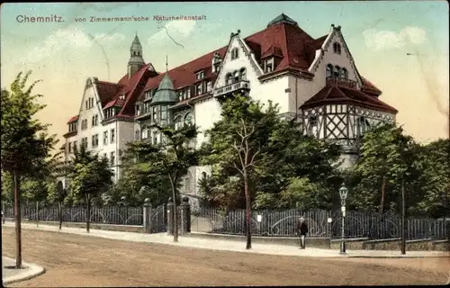 Ak Chemnitz in Sachsen, Blick auf die zimmermannsche Naturheilanstalt, Straßenpartie