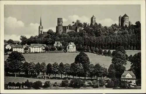 Ak Stolpen in Sachsen, Ortsansicht mit Kirche und Burg