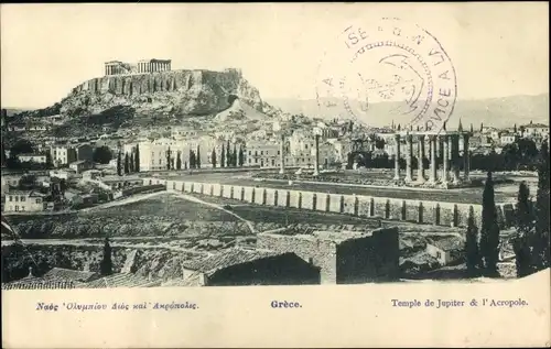 Ak Athen Griechenland, Temple de Jupiter & l'Acropole