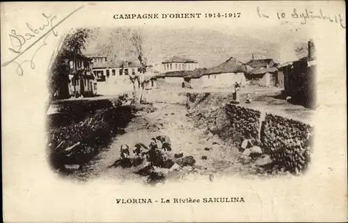 Ak Florina Griechenland, La Riviere Sakulina, Campagne d'Orient 1914-1917