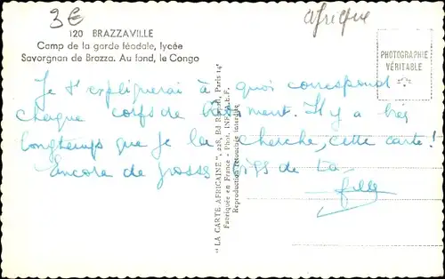 Ak Brazzaville Französisch Kongo, Camp de la garde feodale, Lycée Savorgnan de Brazza