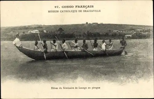 Ak Loango Französisch Kongo, Eleves du Seminaire en pirogue