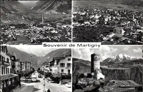 Ak Martigny Kanton Wallis, la Tour de la Batiaz, Panorama, Straßenpartie