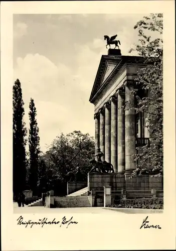 Foto Ak Poznań Posen, Partie am Stadttheater, Statuen, Treppen