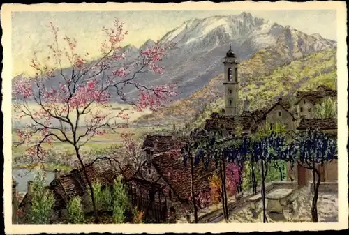 Künstler Ak Brione sopra Minusio Tessin, Primavera, Panorama