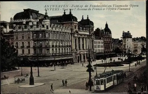 Ak Anvers Antwerpen Flandern, Zicht op de Frankrijklei en Vlaamsche Opera