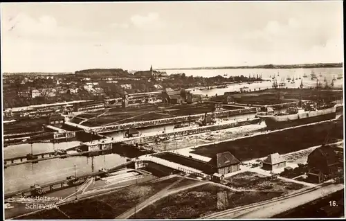 Ak Kiel Holtenau, Panoramaansicht mit Blick auf die Schleusen