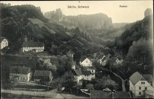 Ak Rathen an der Elbe Sächsische Schweiz, Panorama vom Ort