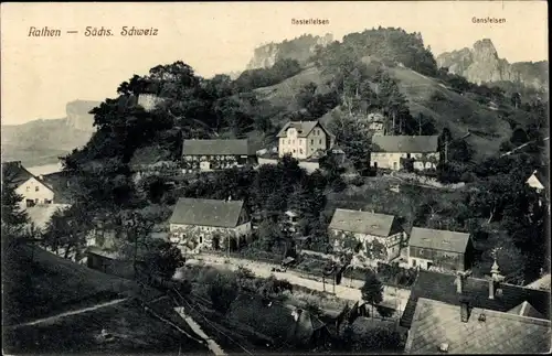 Ak Rathen an der Elbe Sächsische Schweiz, Basteifelsen, Gansfelsen