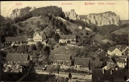 Ak Kurort Rathen im Elbsandsteingebirge, Bastei, Gansfelsen