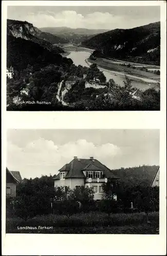 Ak Kurort Rathen im Elbsandsteingebirge, Blick zum Ort, Landhaus Forkert