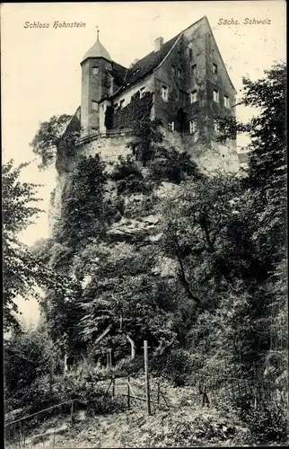 Ak Hohnstein in der Sächsischen Schweiz, Blick zum Schloss, Felsen