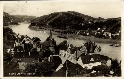 Ak Wehlen an der Elbe Sachsen, Panorama, Kirche, Fluss