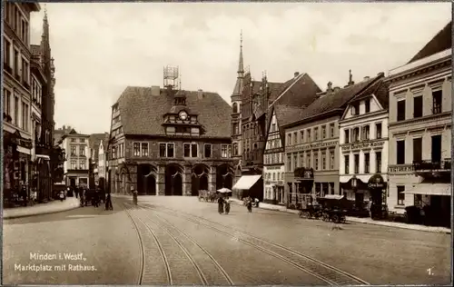 Ak Minden in Westfalen, Marktplatz, Rathaus, Hotel Deutscher Kaiser und Stadt Hannover