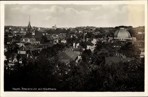 Ak Hagen in Westfalen, Totalansicht mit Stadthalle