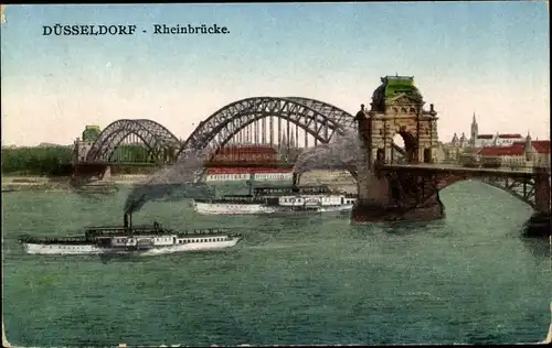 Ak Düsseldorf am Rhein, Rheinbrücke, Schiffe