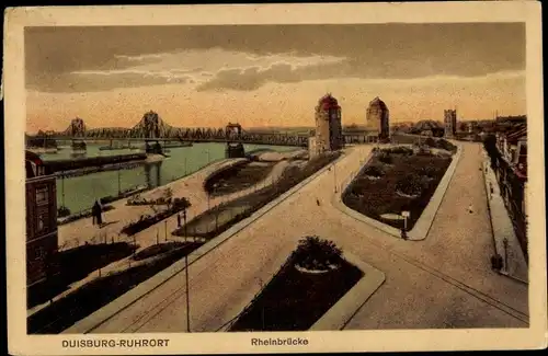 Ak Ruhrort Duisburg im Ruhrgebiet, Rheinbrücke, Promenade
