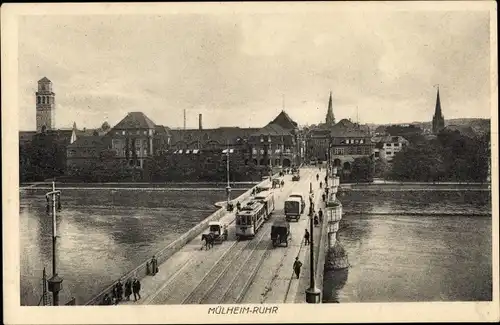 Ak Mülheim an der Ruhr, Brücke, Straßenbahn