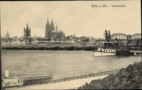 Ak Köln am Rhein, Totalansicht, Dom, Brücke