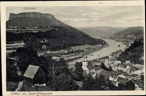 Ak Königstein an der Elbe Sächsische Schweiz, Panorama mit Elbtal und Lilienstein