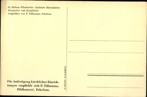 Ak Rheindahlen Mönchengladbach am Niederrhein, St. Helena Pfarrkirche, Hauptaltar und Kandelaber