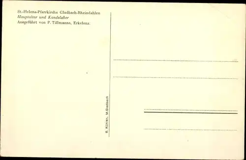 Ak Rheindahlen Mönchengladbach am Niederrhein, St. Helena Pfarrkirche, Hauptaltar und Kandelaber