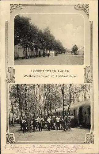 Ak Lockstedt in Holstein, Lockstedter Lager, Wellblechbaracken im Birkenwäldchen, Soldaten
