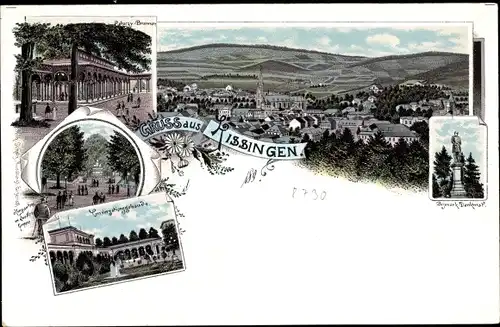 Litho Bad Kissingen Unterfranken Bayern, Totale, Bismarck Denkmal, Brunnen