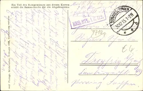 Künstler Ak Schönbucher, Donaueschingen im Schwarzwald, Großfeuer am 5. August 1908