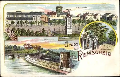 Litho Remscheid im Bergischen Land, Kaiserplatz, Alleestraße, Talsperre